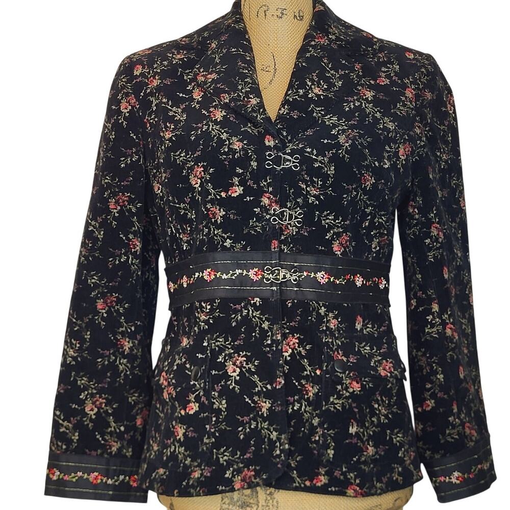 Vintage Cynthia Steffens Cottage Core Rose Lilac Corduroy Embroidery Blazer SZ L